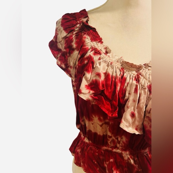 NWT Blue life bohemian maroon Etta Ruffle tie dye cami cold shoulder blouse Sz M - Picture 3 of 11